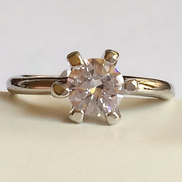 Cubic Zirconia Solitaire Ring Size 6 7 8 9 Engagement Silver Rhodium Plated - Picture 1 of 11